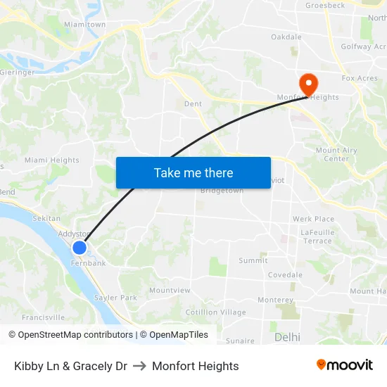 Kibby Ln & Gracely Dr to Monfort Heights map