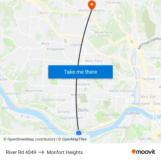 River Rd 4049 to Monfort Heights map