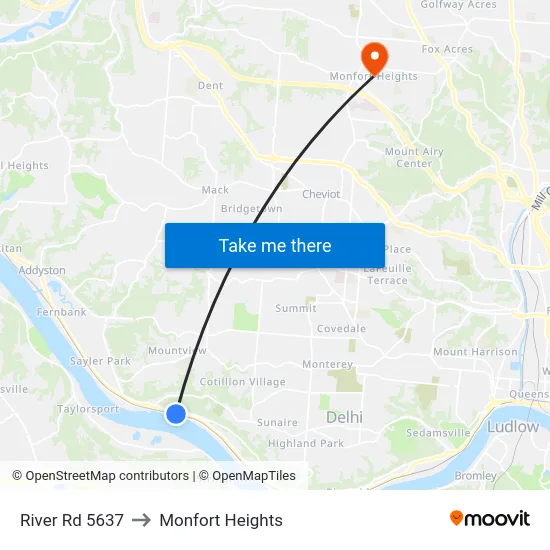 River Rd 5637 to Monfort Heights map