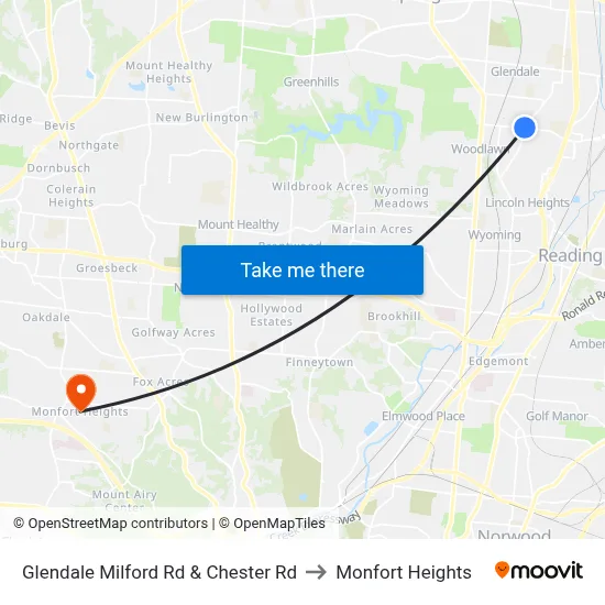 Glendale Milford Rd & Chester Rd to Monfort Heights map