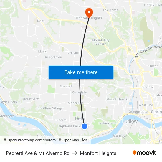 Pedretti Ave & Mt Alverno Rd to Monfort Heights map