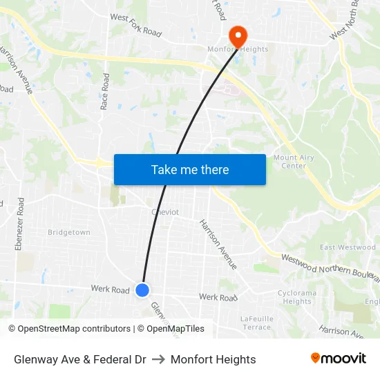 Glenway Ave & Federal Dr to Monfort Heights map