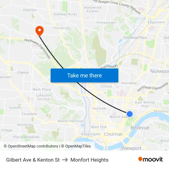 Gilbert Ave & Kenton St to Monfort Heights map