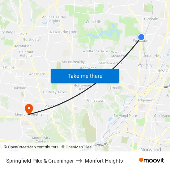 Springfield Pike & Grueninger to Monfort Heights map