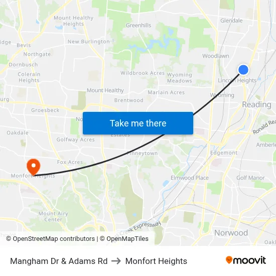 Mangham Dr & Adams Rd to Monfort Heights map