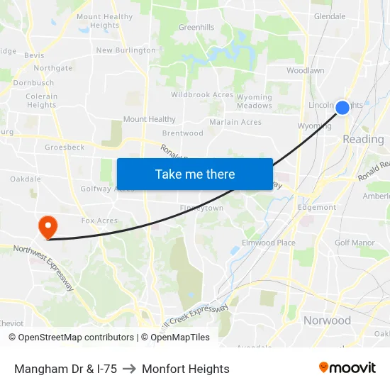Mangham Dr & I-75 to Monfort Heights map
