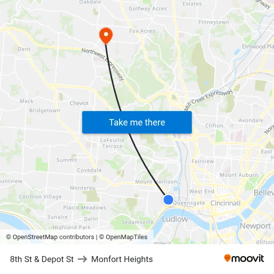 8th St & Depot St to Monfort Heights map