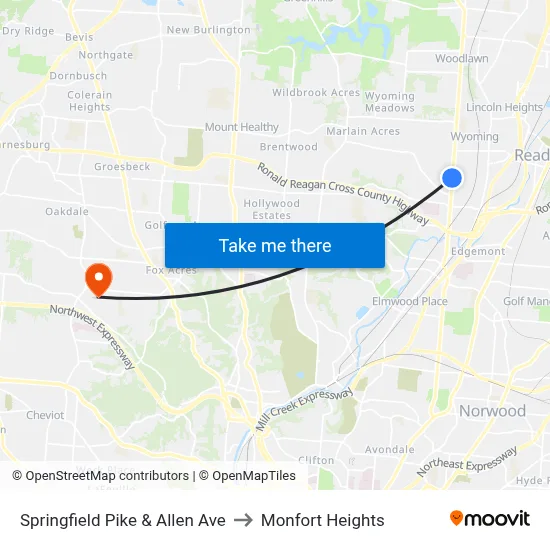 Springfield Pike & Allen Ave to Monfort Heights map