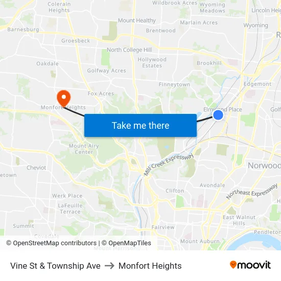 Vine St & Township Ave to Monfort Heights map