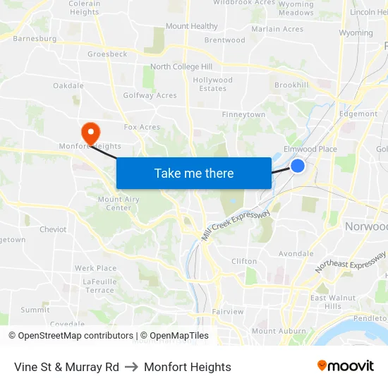 Vine St & Murray Rd to Monfort Heights map