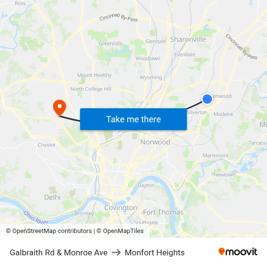 Galbraith Rd & Monroe Ave to Monfort Heights map