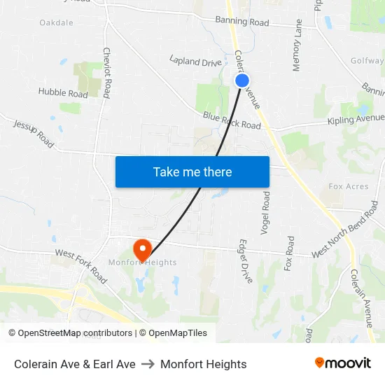 Colerain Ave & Earl Ave to Monfort Heights map