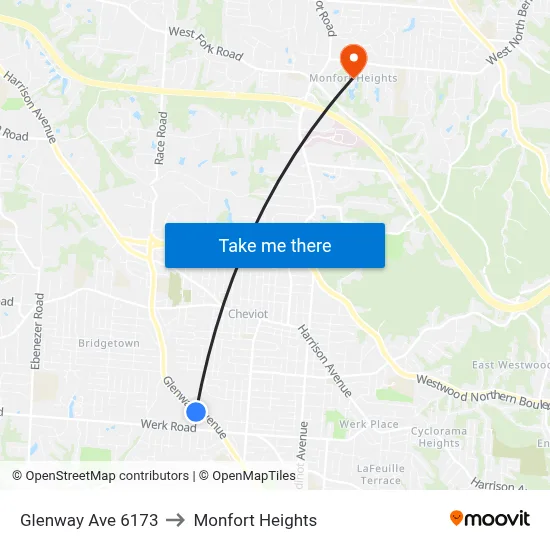 Glenway Ave 6173 to Monfort Heights map