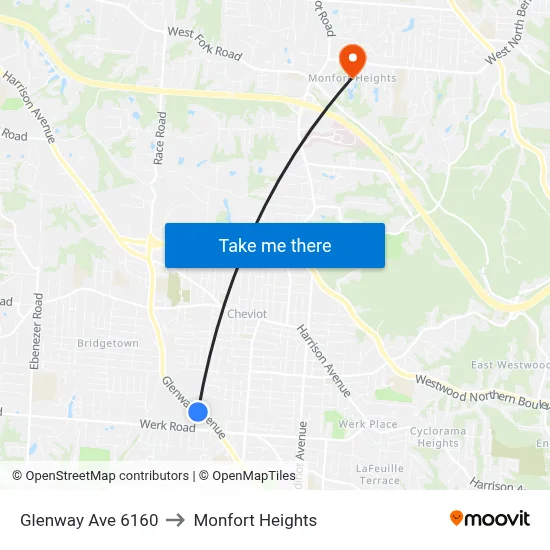 Glenway Ave 6160 to Monfort Heights map