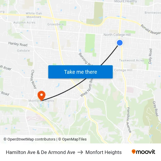Hamilton Ave & De Armond Ave to Monfort Heights map