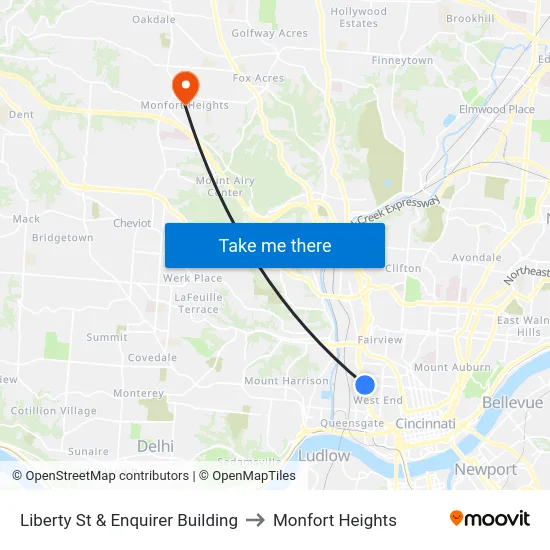 Liberty St & Enquirer Building to Monfort Heights map
