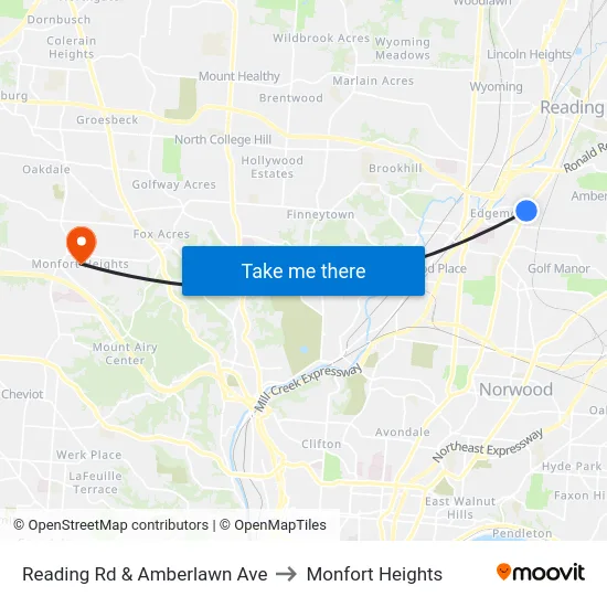 Reading Rd & Amberlawn Ave to Monfort Heights map