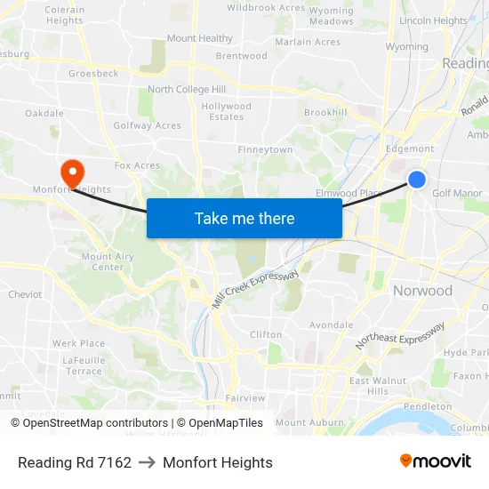 Reading Rd 7162 to Monfort Heights map