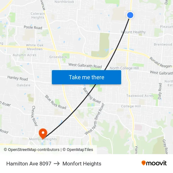 Hamilton Ave 8097 to Monfort Heights map