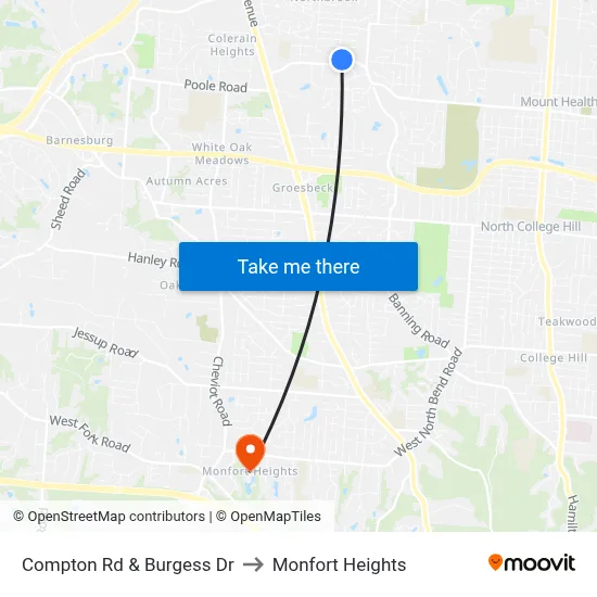 Compton Rd & Burgess Dr to Monfort Heights map