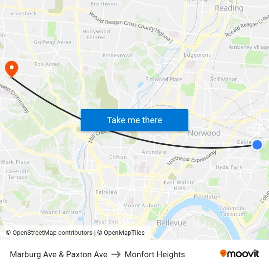 Marburg Ave & Paxton Ave to Monfort Heights map