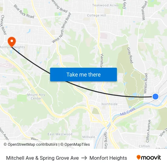 Mitchell Ave & Spring Grove Ave to Monfort Heights map
