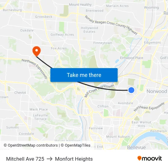 Mitchell Ave 725 to Monfort Heights map