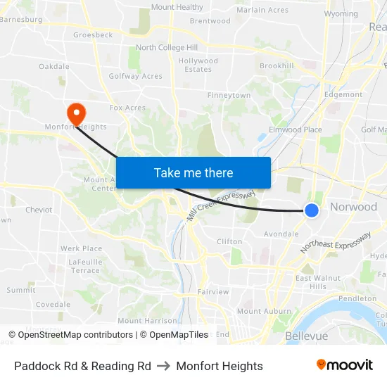 Paddock Rd & Reading Rd to Monfort Heights map
