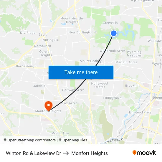 Winton Rd & Lakeview Dr to Monfort Heights map