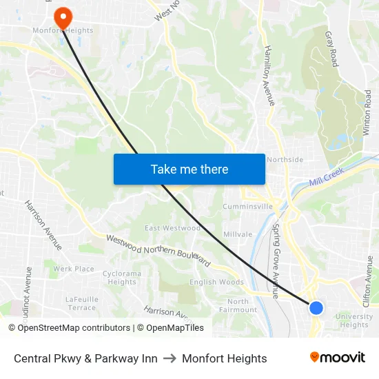 Central Pkwy & Parkway Inn to Monfort Heights map