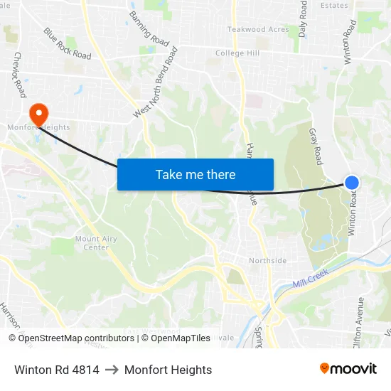 Winton Rd 4814 to Monfort Heights map