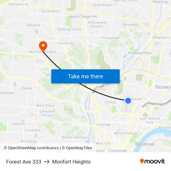 Forest Ave 333 to Monfort Heights map