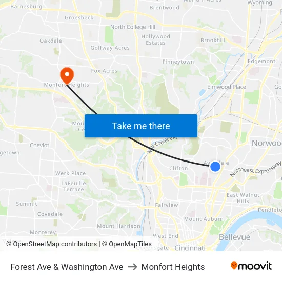 Forest Ave & Washington Ave to Monfort Heights map