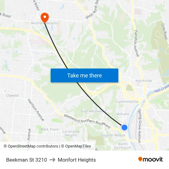 Beekman St 3210 to Monfort Heights map