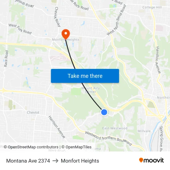 Montana Ave 2374 to Monfort Heights map