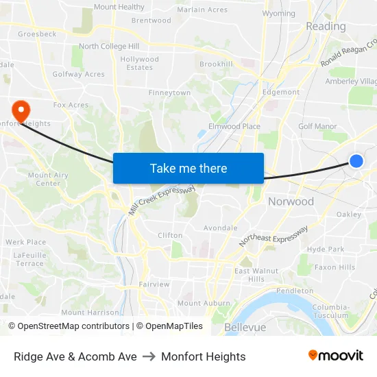 Ridge Ave & Acomb Ave to Monfort Heights map