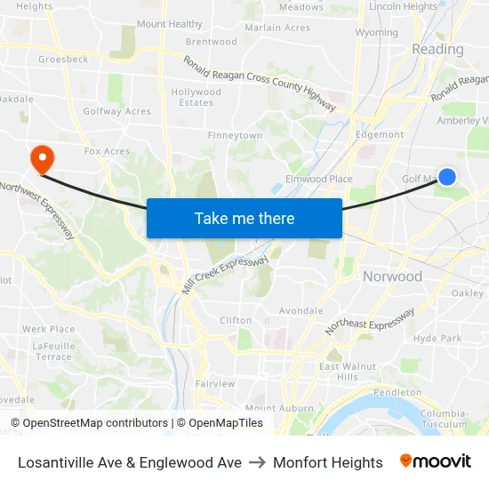Losantiville Ave & Englewood Ave to Monfort Heights map