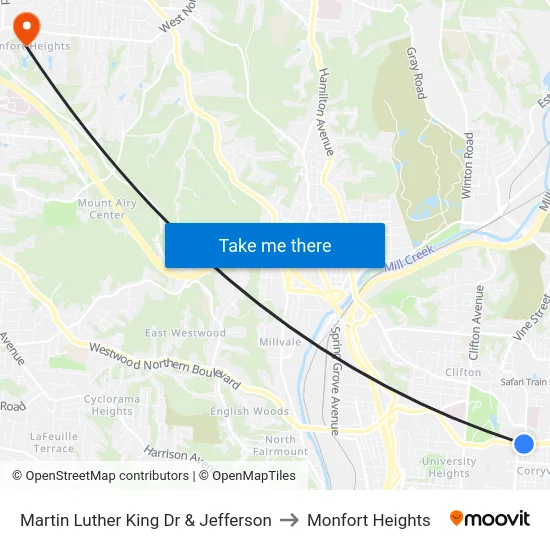 Martin Luther King Dr & Jefferson to Monfort Heights map