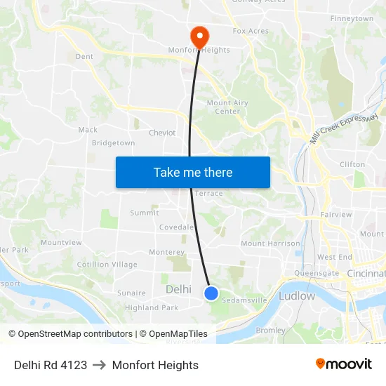 Delhi Rd 4123 to Monfort Heights map