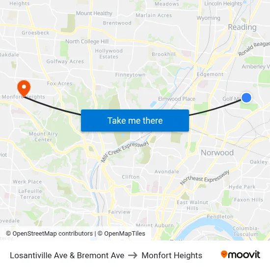 Losantiville Ave & Bremont Ave to Monfort Heights map