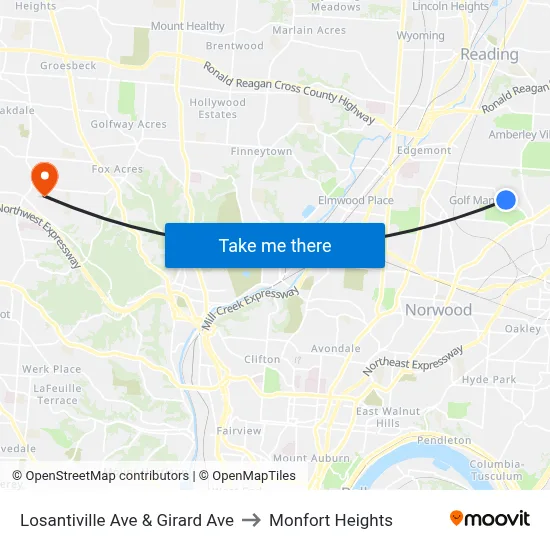 Losantiville Ave & Girard Ave to Monfort Heights map