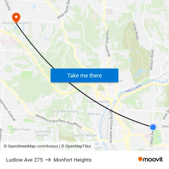 Ludlow Ave 275 to Monfort Heights map