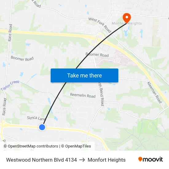 Westwood Northern Blvd 4134 to Monfort Heights map