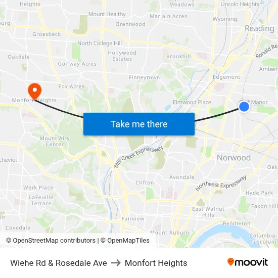 Wiehe Rd & Rosedale Ave to Monfort Heights map