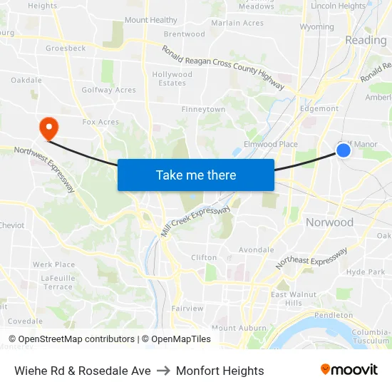 Wiehe Rd & Rosedale Ave to Monfort Heights map