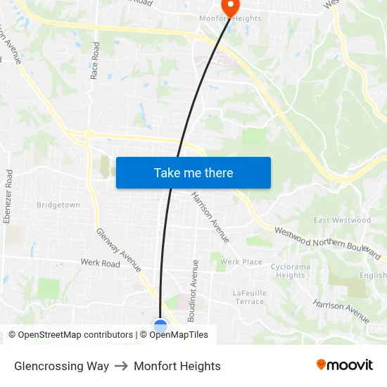 Glencrossing Way to Monfort Heights map
