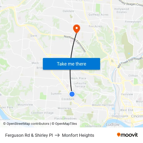 Ferguson Rd & Shirley Pl to Monfort Heights map