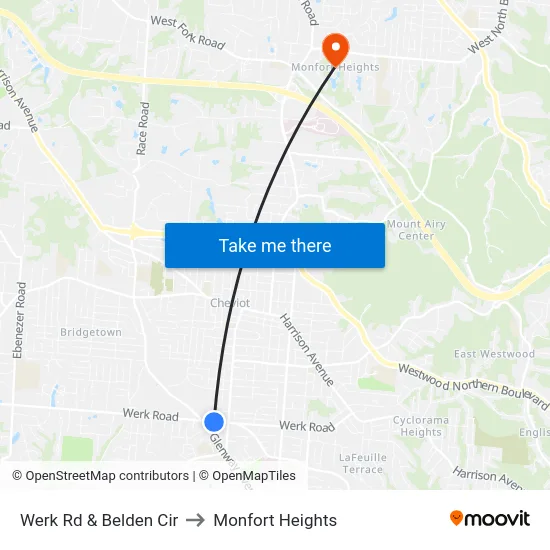 Werk Rd & Belden Cir to Monfort Heights map