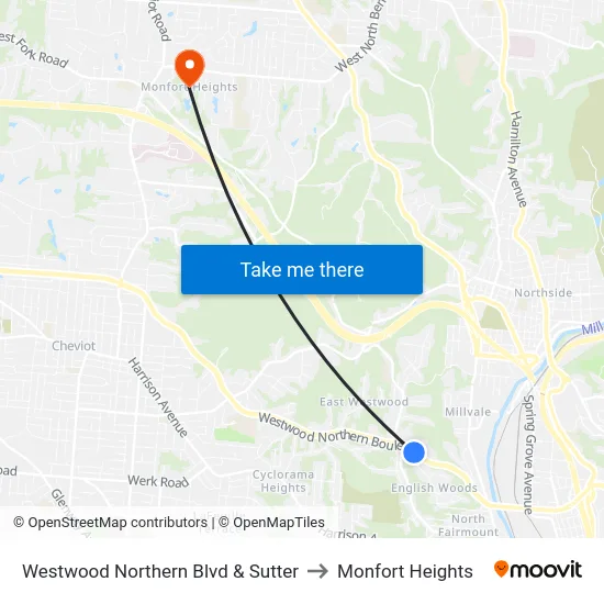 Westwood Northern Blvd & Sutter to Monfort Heights map