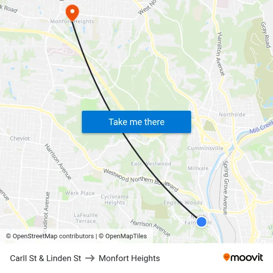 Carll St & Linden St to Monfort Heights map